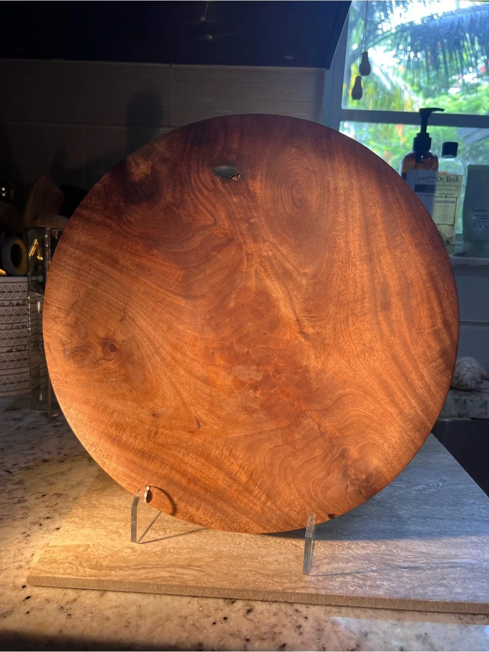 Handcrafted Hand turned Mahogany Round Serving 12” Dish Plate